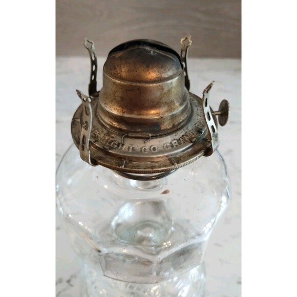 Vintage Clear Glass Wedding Scroll Base Oil Lamp Paneled Font White Flame Light - Picture 11 of 13